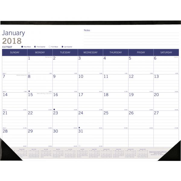 REDC177227 Blueline DuraGlobe Monthly Desk Pad Calendar, 22 x 17, 2018