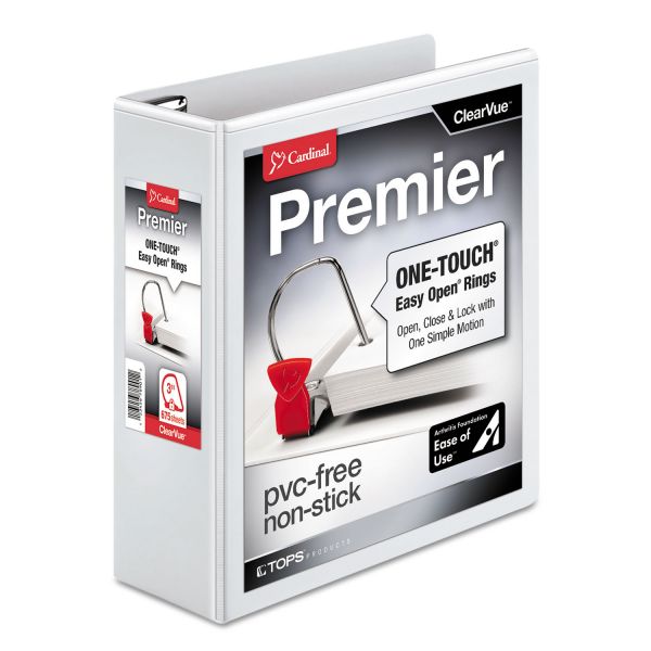 CRD10330 Cardinal Easy-Open ClearVue Locking 3-Ring View Binder, 3" Capacity, Slant-D Ring, White