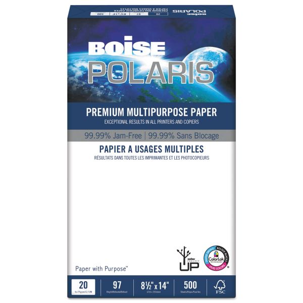 CASPOL8514 Boise POLARIS Premium Multipurpose Paper, 97 Brightness, 20 lb, 8 1/2 x 14, White, 5000 Sheets/Carton