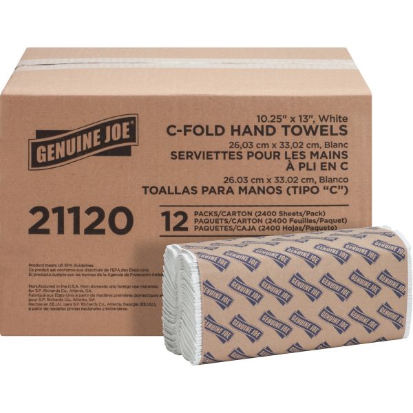 GJO21120 Genuine Joe C-Fold Paper Towels, 10.10" x 13", White, 200 sheets, 12 packs/carton