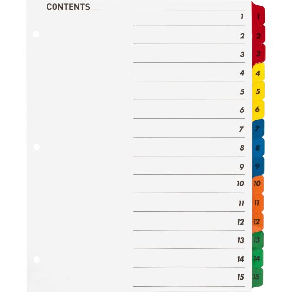 SPR21904 Sparco Quick Index 15-Tab Numbered Dividers With Table Of Contents Page