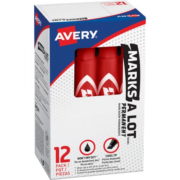 AVE07887 Avery MARK A LOT Regular Desk-Style Permanent Marker, Chisel Tip, Red, Dozen