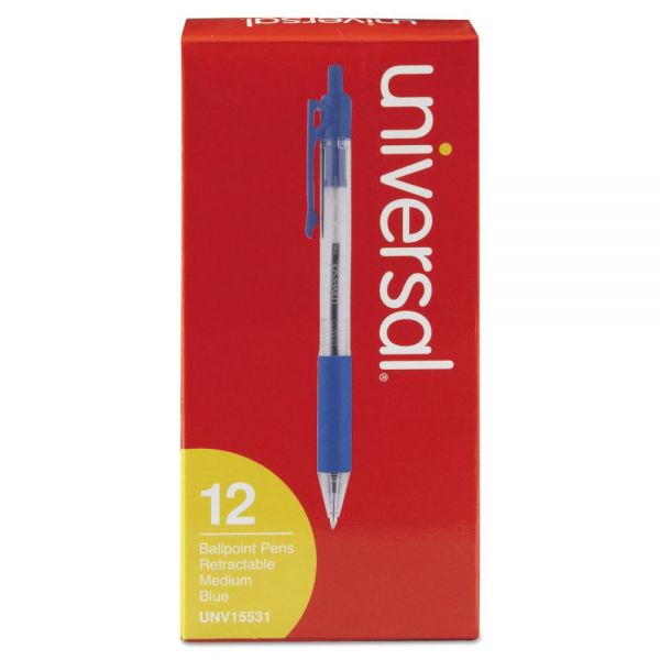 UNV15531 Comfort Grip Clear Barrel Retractable Ballpoint Pen, Blue Ink, 1mm, Dozen