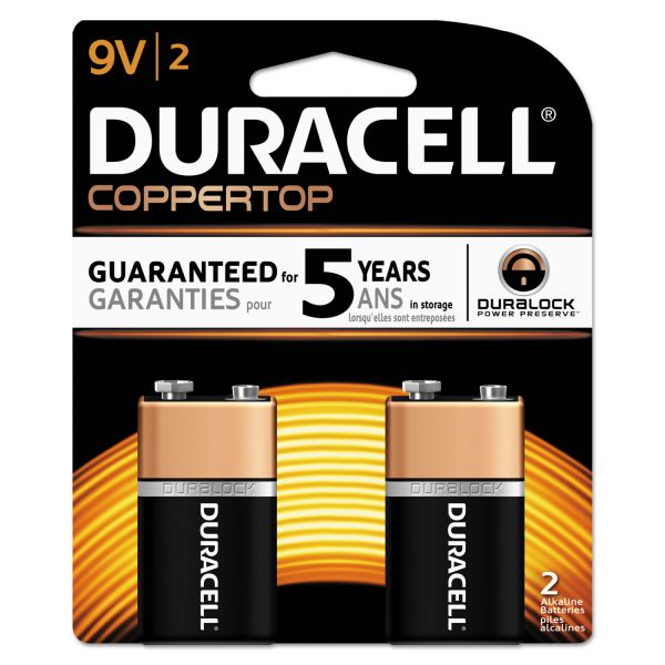 DURMN1604B2Z Duracell CopperTop Alkaline Batteries, 9V, 2/PK