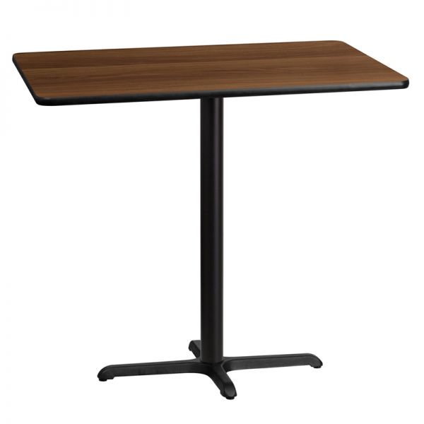 FHFXUWALTB3045T2230BGG Flash Furniture 30'' x 45'' Rectangular Walnut Laminate Table Top with 22'' x 30'' Bar Height Table Base