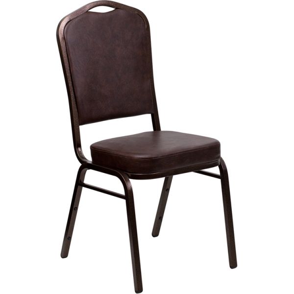 FHFFDC01COPPERBRNVYGG Flash Furniture HERCULES Series Crown Back Stacking Banquet Chair with Brown Vinyl and 2.5'' Thick Seat - Copper Vein Frame