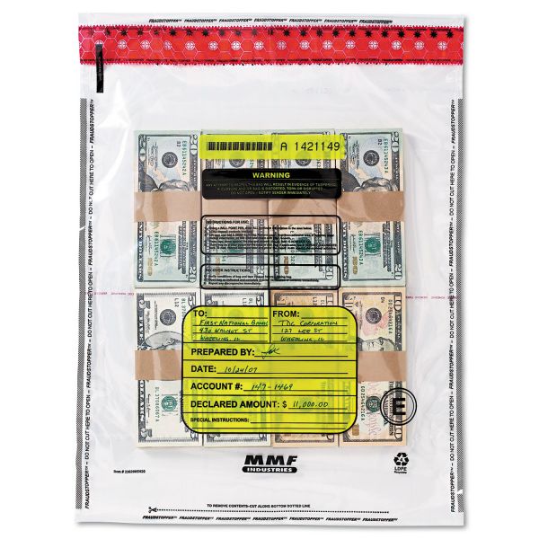 MMF2362005N20 MMF Industries 4 Bundle Capacity Tamper-Evident Cash Bags, 15 x 20, Clear, 250 Bags/Box