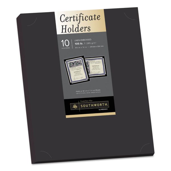 SOUPF18 Southworth Certificate Holder, Black, 105lb Linen Stock, 12 x 9 1/2, 10/Pack