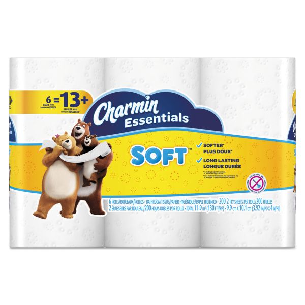 PGC96480 Charmin Essentials Soft Bathroom Tissue, 2-Ply, 4 x 3.92, 200/Roll, 6 Roll/Pk, 8 Pk/Ctn