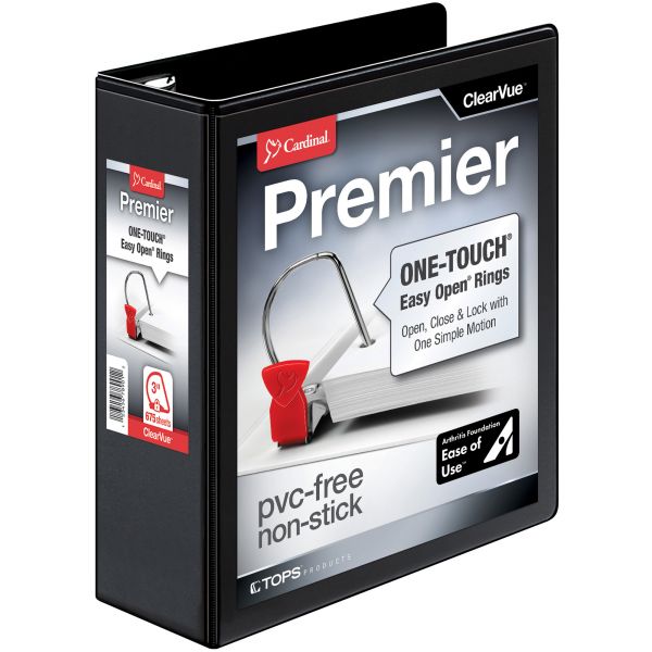 CRD10331 Cardinal Easy-Open ClearVue Locking 3-Ring View Binder, 3" Capacity, Slant-D Ring, Black