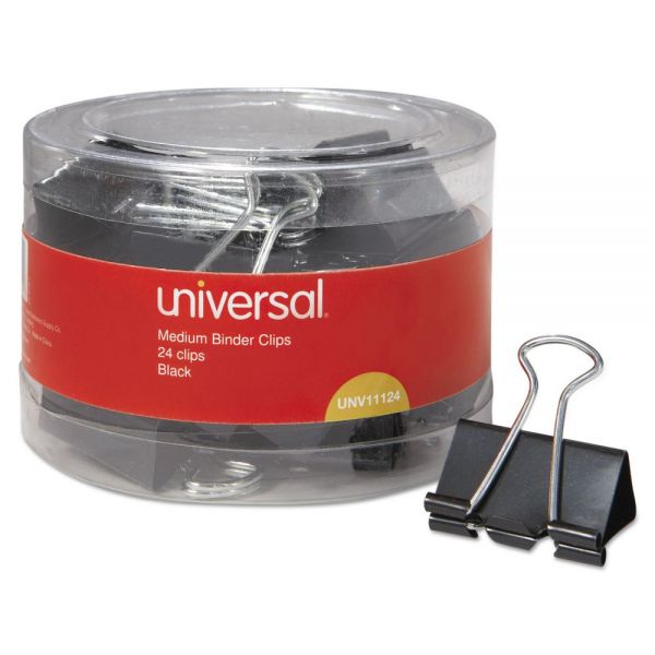 UNV11124 Universal Medium Binder Clips, 5/8" Capacity, 1 1/4" Wide, Black, 24/Pack