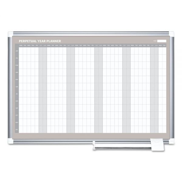 BVCGA0594830 MasterVision Perpetual Year Planner, 48x36, White/Silver,