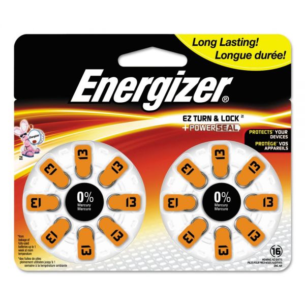 EVEAZ13DP16 Energizer Hearing Aid Battery, Zero Mercury Coin Cell, 13, 1.4V