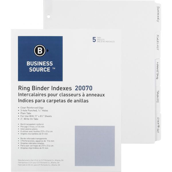 BSN20070 Business Source Plain Tab Index Dividers
