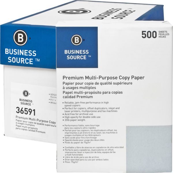 BSN36591PL Business Source Premium Multi-Purpose White Copy Paper