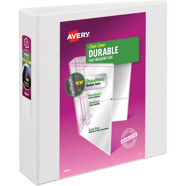 AVE17032 Avery Durable 3-Ring View Binder, 2" Capacity, Slant Ring, White