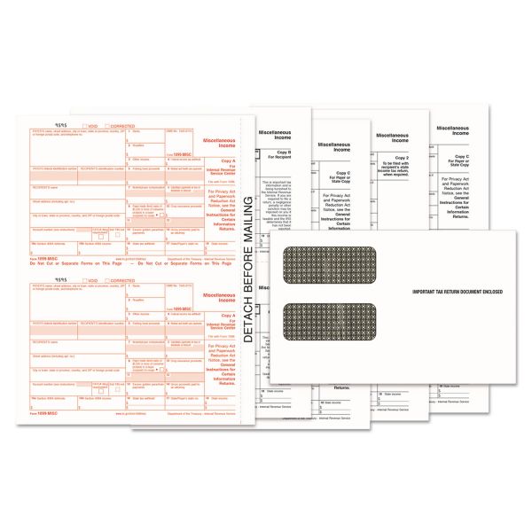 TOP22905KIT TOPS 1099-MISC Tax Form Kits, 8 x 5 1/2, 5-Part, Inkjet/Laser, 24 1099s & 1 1096