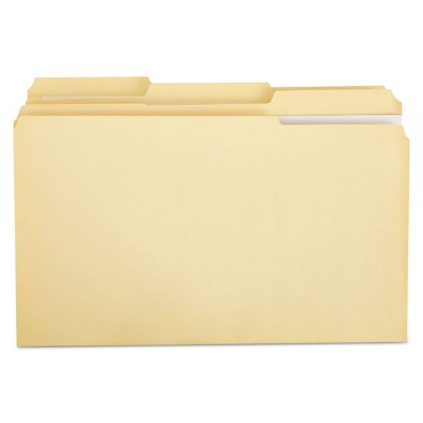 UNV16123 Universal File Folders, 1/3 Cut Assorted, Two-Ply Top Tab, Legal, Manila, 100/Box
