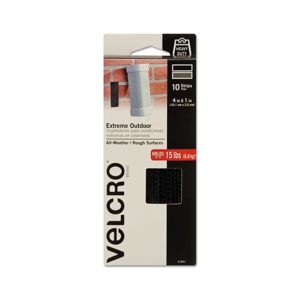 VEK91841 Velcro Extreme Fasteners, 1" x 4", Black, 10 sets