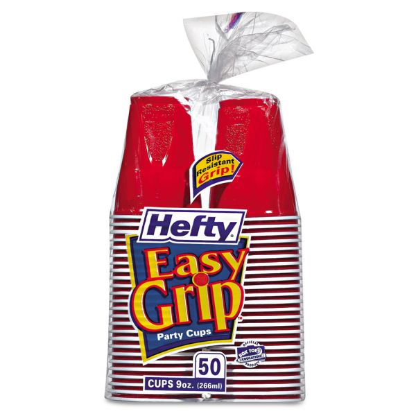 RFPC20950 Hefty Easy Grip Disposable Plastic Party Cups, 9 oz, Red, 50/Pack