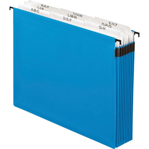 PFX59225 Pendaflex Nine-Section Hanging Folder, 5 1/4", Tabs and Labels, 1/5 Tab, Letter, Blue