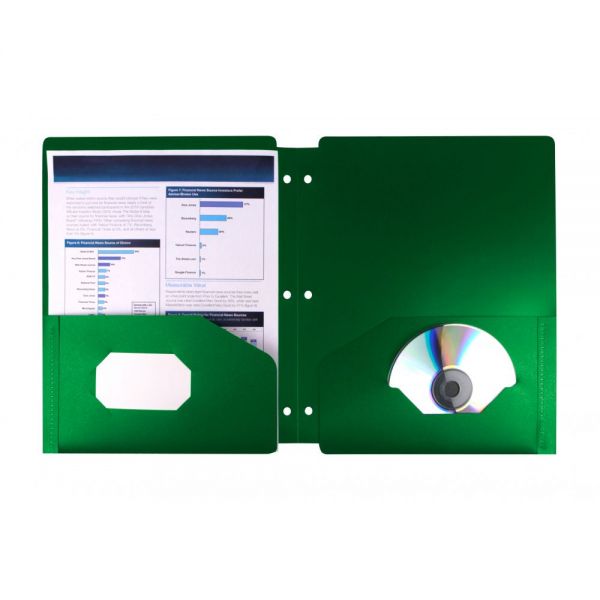 STX50209U25C Storex Thicker Poly Dark Green Two Pocket Folders with Holes