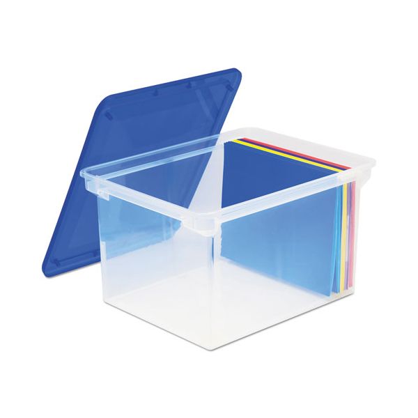 STX61508U01C Storex Plastic File Tote Storage Box, Letter/Legal, Snap-On Lid, Clear/Blue