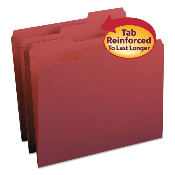 SMD13084 Smead File Folders, 1/3 Cut, Reinforced Top Tab, Letter, Maroon, 100/Box