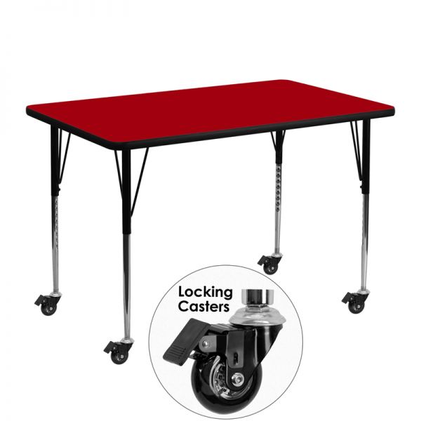 FHFXUA3048RECREDTACASGG Flash Furniture Mobile Height Adjustable Rectangular Activity Table