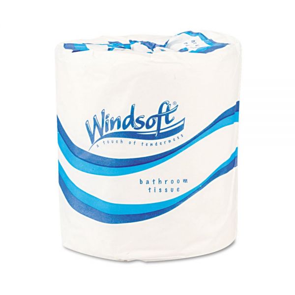 WIN2210 Windsoft Single Roll Premium Toilet Paper, 1-Ply, White, 4 1/2 x 3 3/4 Sheet, 1000 Sheets/Roll, 96 Rolls/Carton