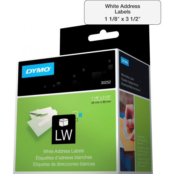 DYM30252 DYMO LabelWriter Address Labels, 1 1/8 x 3 1/2, White, 350 Labels/Roll, 2 Rolls/Pack
