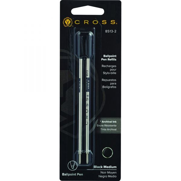 CRO85132 Cross Refills for Ballpoint Pens, Medium, Black Ink, 2/Pack