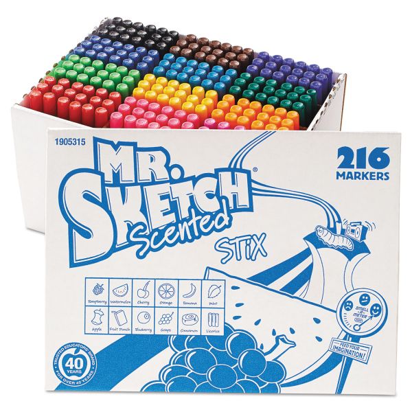 SAN1905315 Mr. Sketch Scented Stix Watercolor Markers, Fine Point, 12 Colors, 216/Set