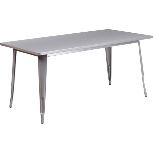 FHFETCT005SILGG Flash Furniture 31.5'' x 63'' Rectangular Silver Metal Indoor-Outdoor Table