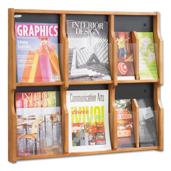 SAF5703MO Safco Expose Adj Magazine/Pamphlet Six Pocket Display, 29-3/4w x 26-1/4h, Medium Oak