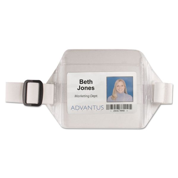 AVT75418 Advantus Horizontal Arm Badge Holder, 3 3/4 x 2 3/4, Clear/White. 12 per Box