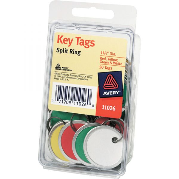 AVE11026 Avery Key Tags with Split Ring, 1 1/4 dia, Assorted Colors, 50/Pack