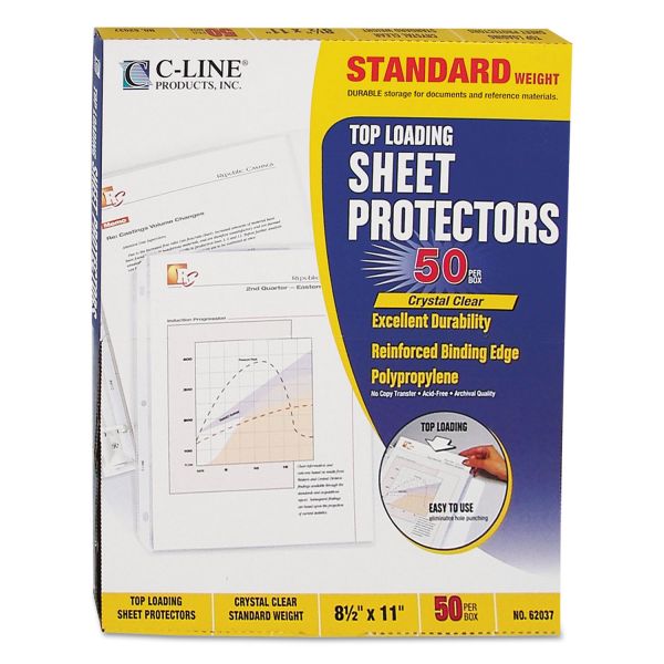 CLI62037 C-Line Top Loading Polypropylene Sheet Protector, Letter, Standard Weight, Clear, 50/Box