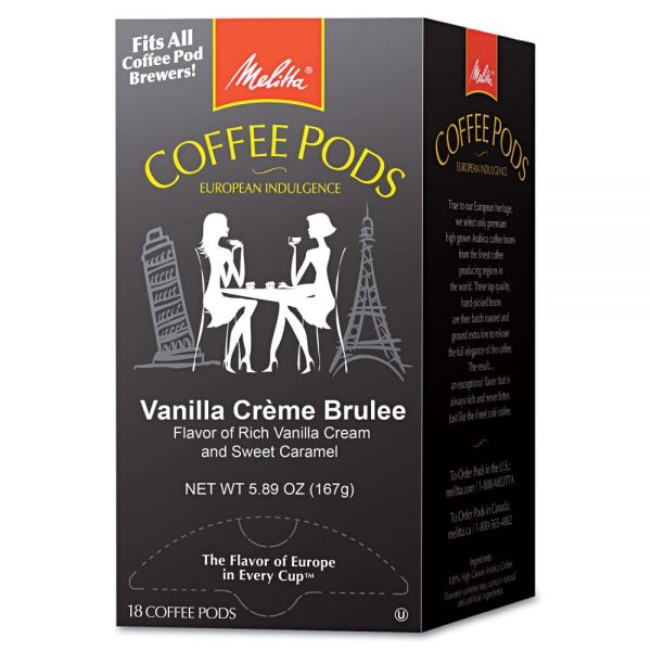 MLA75416 Melitta Coffee Pods, Vanilla Creme Brulee, 18 Pods/Box