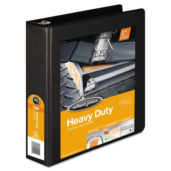 WLJ38544B Wilson Jones Heavy-Duty 3-Ring View Binder w/Extra-Durable Hinge, 2" Capacity, D-Ring, Black