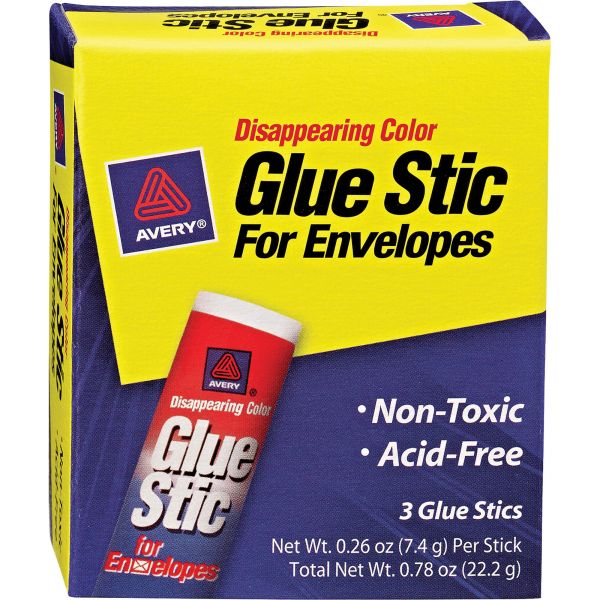 AVE00134 Avery Glue Stic for Envelopes, .26 oz, Stick, 3/Pack