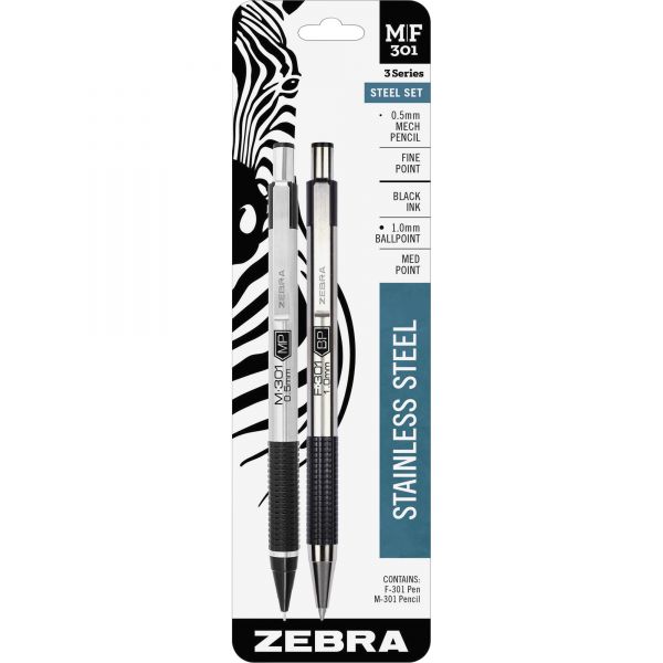 ZEB57011 Zebra Pen M/F-301 Nonslip Grip Pen and Pencil Sets