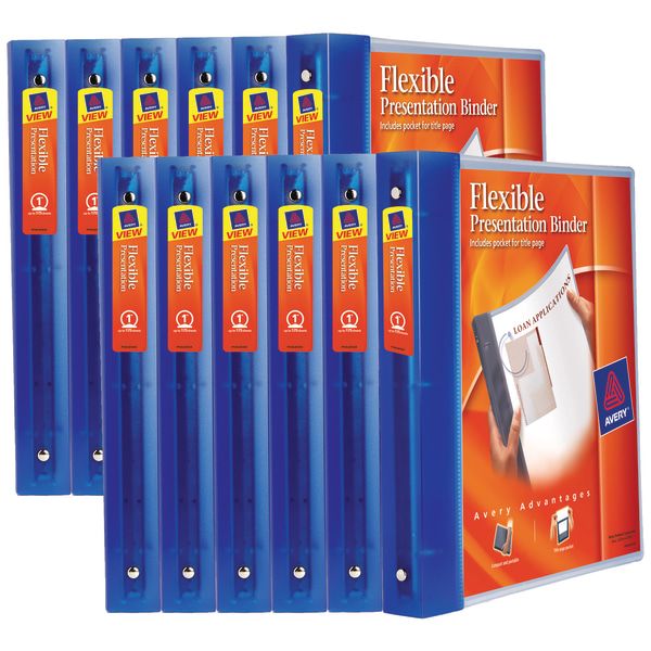 Avery Flexible View Binders With Round Rings, 1" Rings, Blue, Case Of