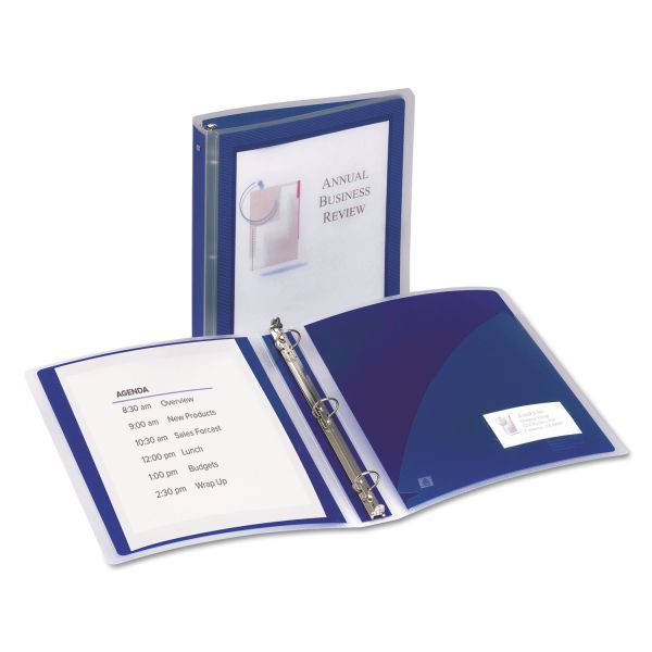 AVE17638 Avery Flexi-View Binder w/Round Rings, 11 x 8 1/2, 1 1/2" Cap, Navy Blue