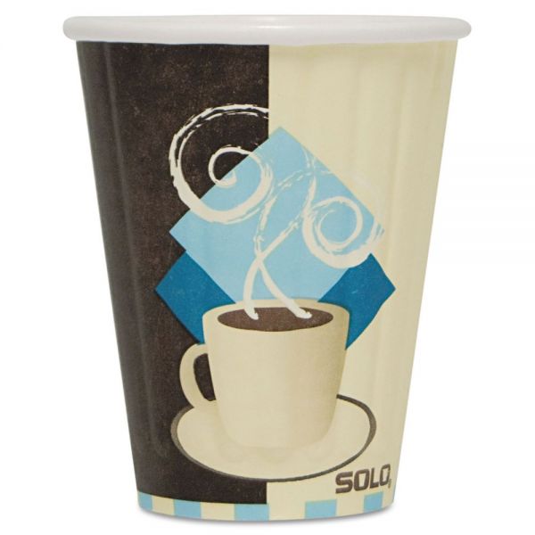 SCCIC8J7534PK Dart Duo Shield Insulated Paper Hot Cups, 8oz, Tuscan, Chocolate/Blue/Beige, 50/Pk