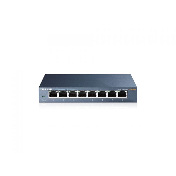 SYNX3663560 TP-LINK TL-SG108 8-Port 10/100/1000Mbps Desktop Gigabit Steel Cased Switch, IEEE 802.1p QoS, Up to 72% Power Saving