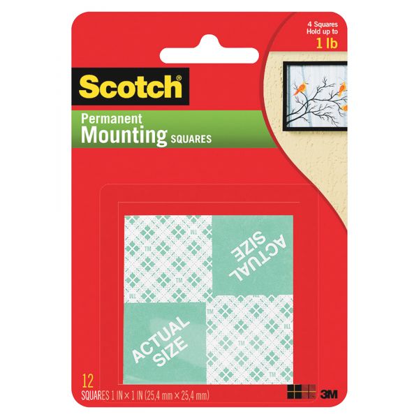 MMM111P Scotch Precut Foam Mounting 1 Squares, Double-Sided, Permanent 16/Pack