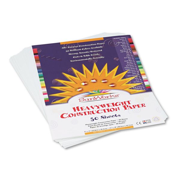 PAC8703 SunWorks Construction Paper, 58 lbs., 9 x 12, Bright White, 50 Sheets/Pack