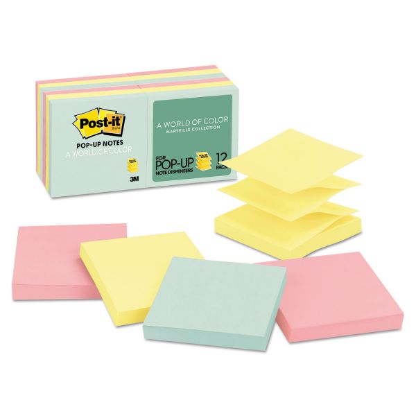 MMMR33012AP Post-it Pop-up Notes Original Pop-up Refill, 3 x 3, Assorted Marseille Colors, 100-Sheet, 12/Pack