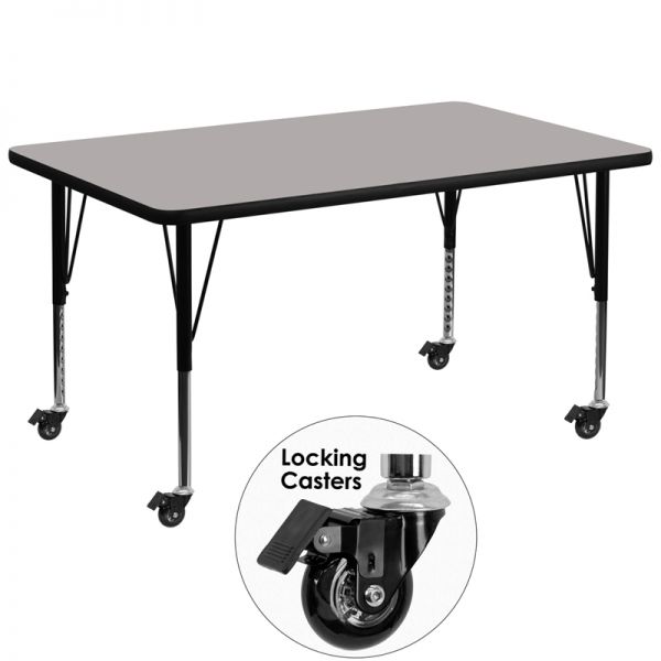 FHFXUA3672RECGYHPCASGG Flash Furniture Mobile Height Adjustable Rectangular Activity Table